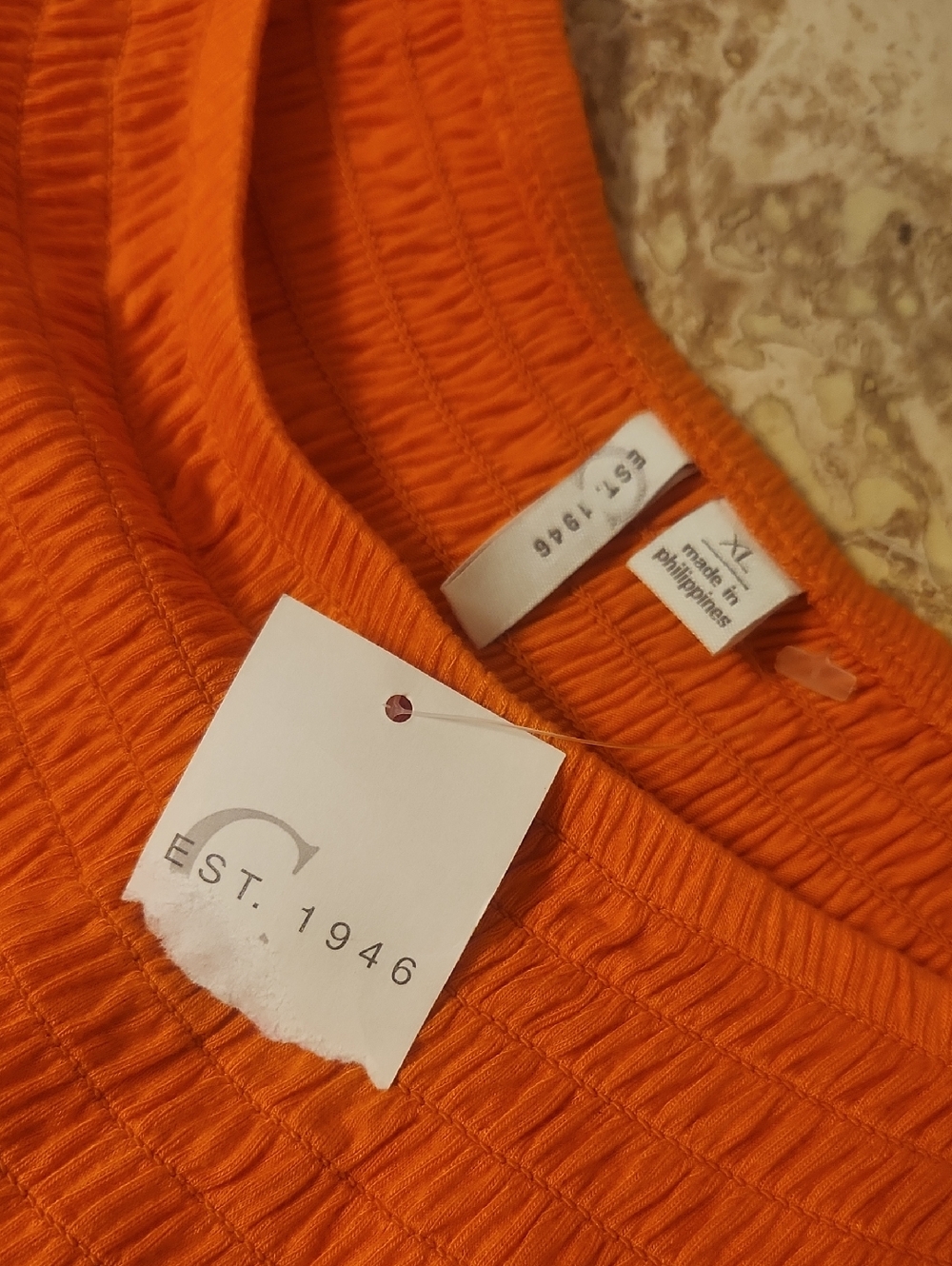 C Est. 1946 Smocked Vibrant Orange Top